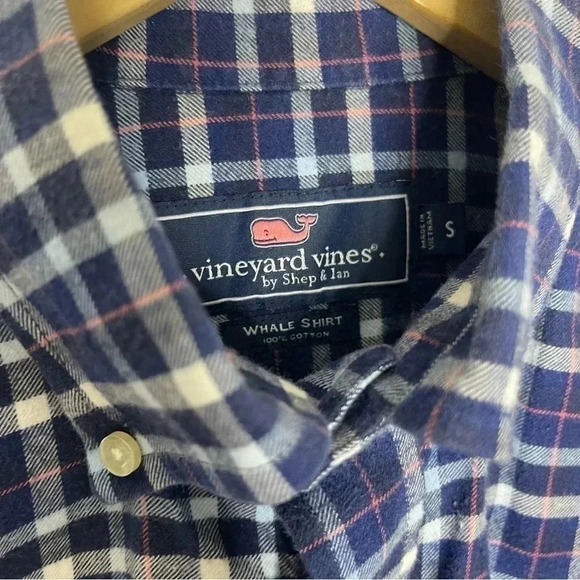 Vineyard Vines Navy Plaid Flannel Button Down Shirt Size Small - Picture 5 of 7